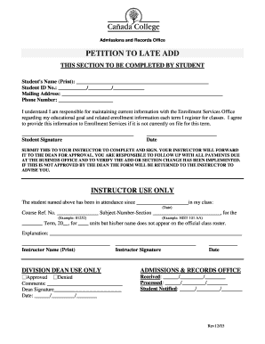 Petition to Late Add Form