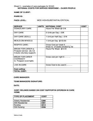 Notional Costs for Service Response – Older People