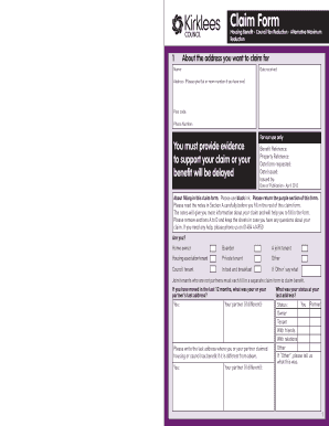 Housing Benefit and Council Tax Reduction claim form - kirklees gov