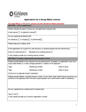 Application for Scrap Metal Licence