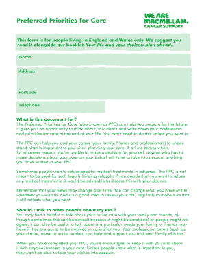 Preferred Priorities for Care Form