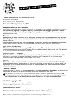 Kent Freedom Pass Application Form