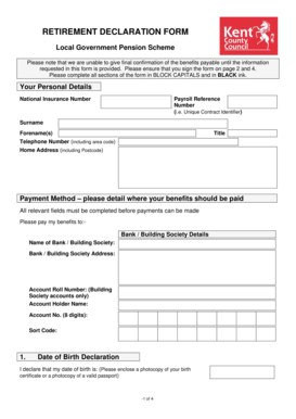 Local Government Pension Scheme Retirement Declaration Form