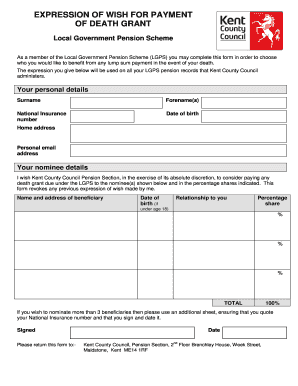 Expression of Wish for Payment of Death Grant