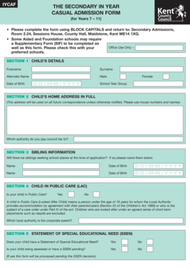Kent Secondary Casual Admission Form