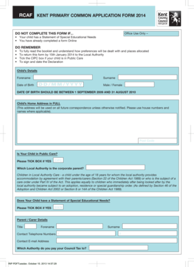 RCAF Primary School Application Form