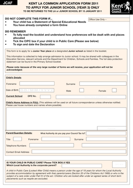JCAF Kent LA Common Application Form 2011