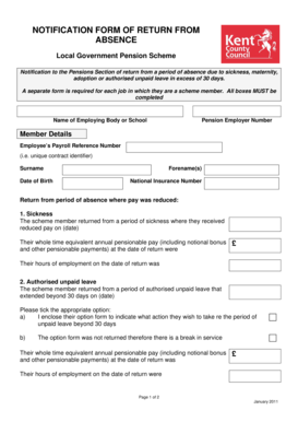 Local Government Pension Scheme Return from Absence Form