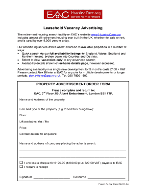 Leasehold Vacancy Advertising Order Form