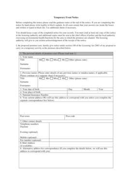 Temporary Event Notice Form