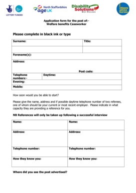Welfare Benefits Caseworker Application Form