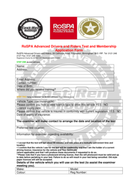 RoSPA Advanced Drivers and Riders Test Application Form