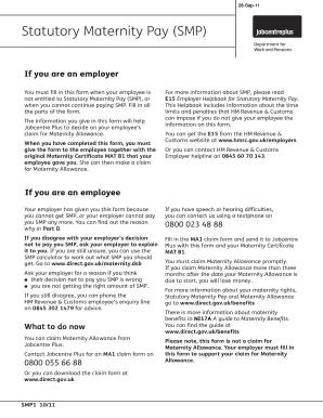 UK Statutory Maternity Pay Form SMP1