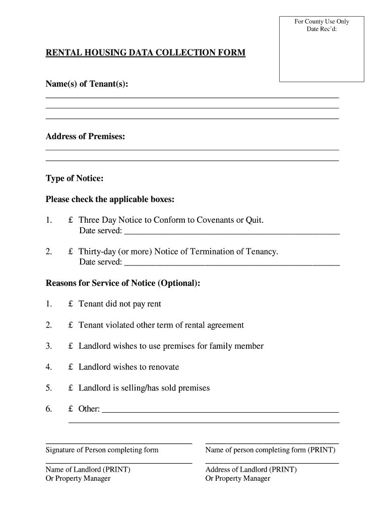 Fillable Online countyofsb RENTAL HOUSING DATA COLLECTION FORM Name(s