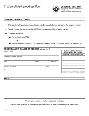Change of Mailing Address Form