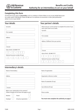 UK Tax Credits Child Benefit Authority Form