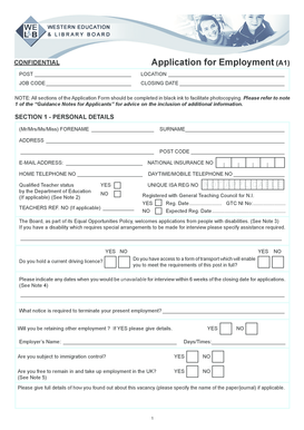 UK Teacher Employment Application Form
