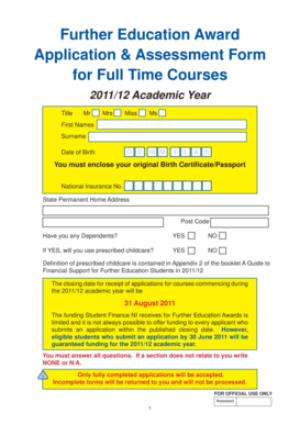 Further Education Award Application Form