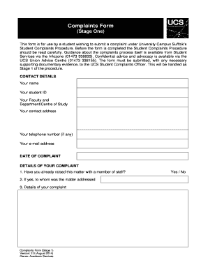 Complaints Form Stage 1 Appeal - University Campus Suffolk - ucs ac