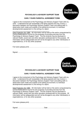 Early Years Parental Agreement Form