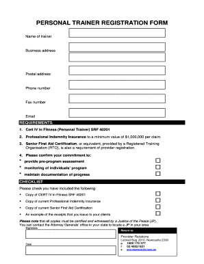 Fillable Online Personal Trainer Registration Form Nib Fax Email Print Pdffiller