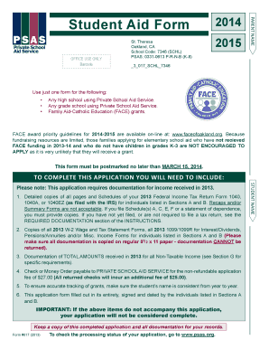 Private School Aid Service Application Form 2014