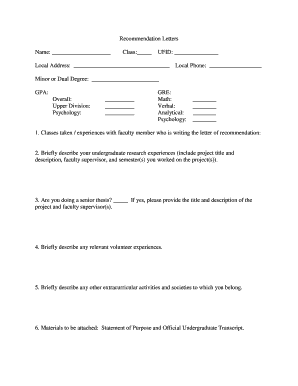 Recommendation Letter Request Form