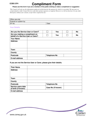 Compliment Form for Council Services
