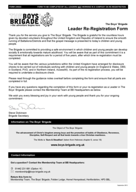 The Boys' Brigade Leader Re-Registration Form