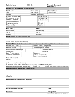 Plymouth Community Healthcare Referral and Health Needs Assessment