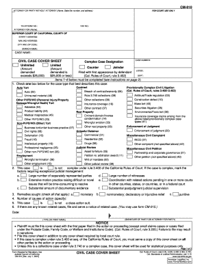 California Civil Case Cover Sheet