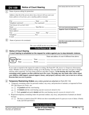 California Notice of Court Hearing DV-109