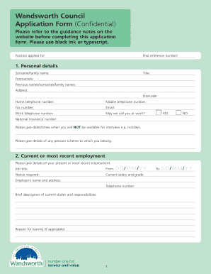 Wandsworth Council Job Application Form