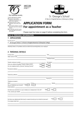 Teacher Application Form VAF/T/06
