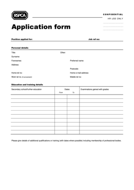 RSPCA Employment Application Form