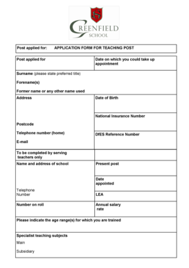 Application Form for Teaching Post