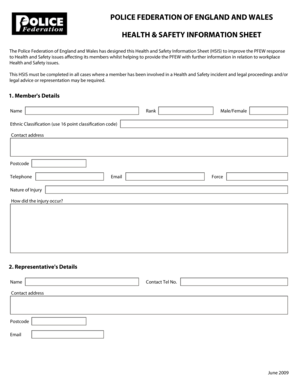 Police Federation Health and Safety Information Sheet