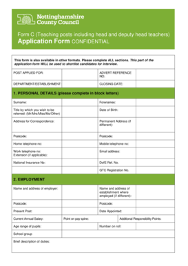 Form C Teaching Post Application