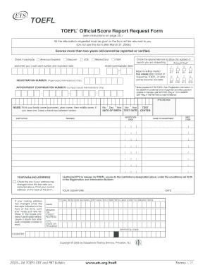 TOEFL Official Score Report Request Form