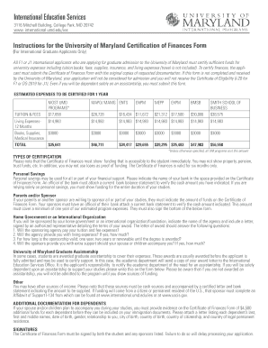 University of Maryland Certification of Finances Form