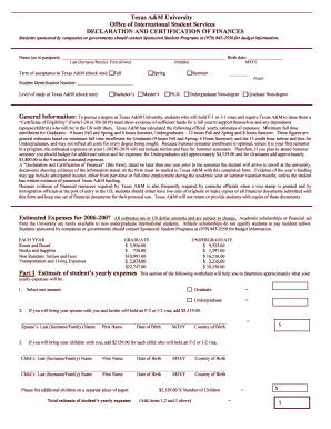 Texas A&M Declaration and Certification of Finances