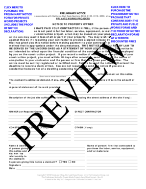 California Notice to Property Owner