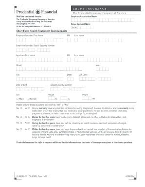 Prudential Short Form Health Statement Questionnaire