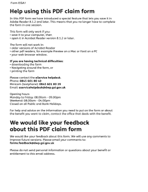Employment and Support Allowance Claim Form ESA1