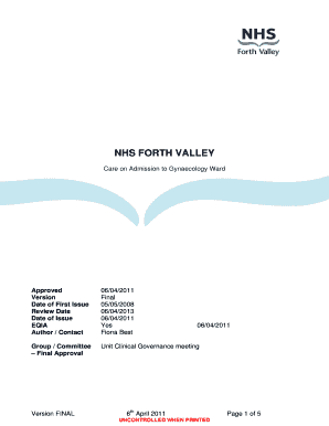 NHS Gynaecology Ward Admission Form