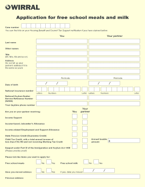 Application for Free School Meals and Milk