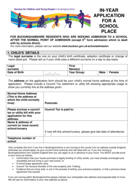 Buckinghamshire In-Year School Application Form