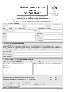 UK School Place Application Form