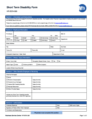 Short Term Disability Form HR-BEN-066