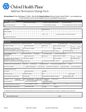 Oxford Health Addition/Termination/Change Form